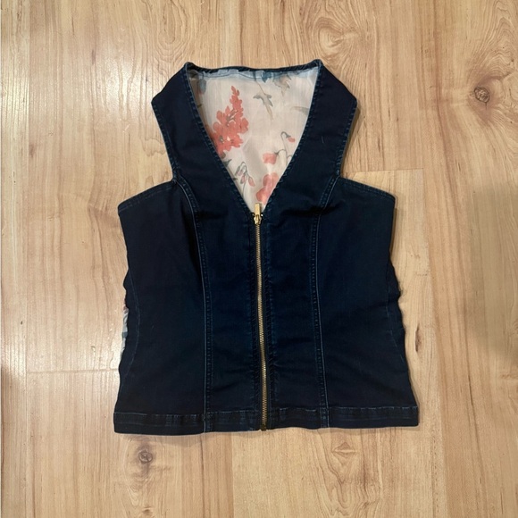 Floral Mesh Back Denim Jacket and vest Upcycled size s - Picture 4 of 5